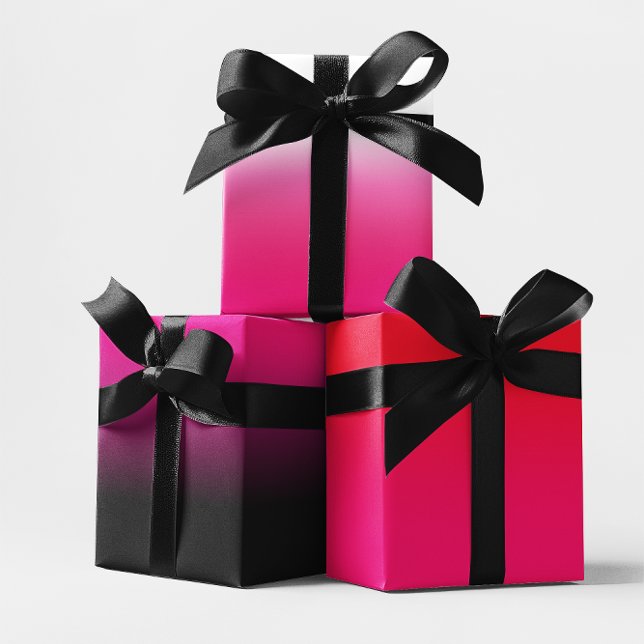 Hoja De Papel De Regalo Mezcla de tonos rosados y rojos blancos (White Black Red and Hot Pink Ombre Mix Wrapping Paper Sheets)