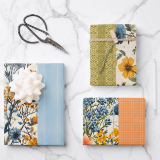 Hoja De Papel De Regalo Mezcla Funky Azul Y Amarillo Vintage Floral Media