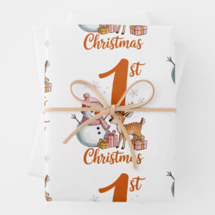 Hoja De Papel De Regalo Mi Primer Ciervo Rosa De Navidad Niña Muñeco De Ni