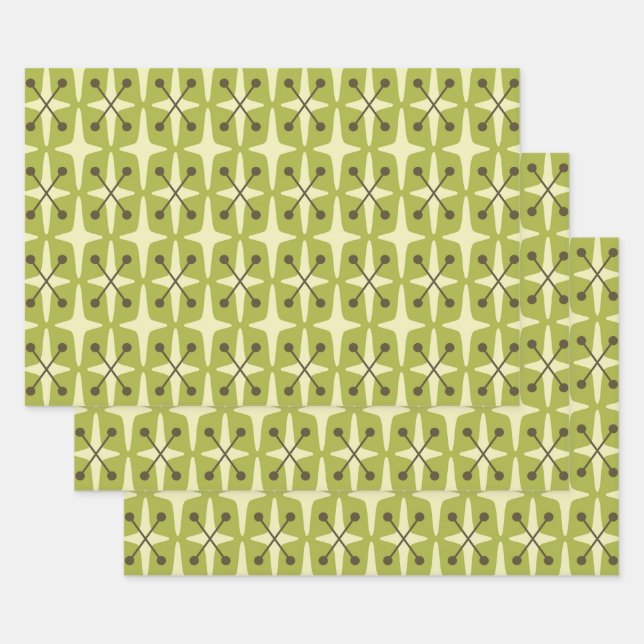 Hoja De Papel De Regalo Mid Century Modern Starburst Pattern (Set)