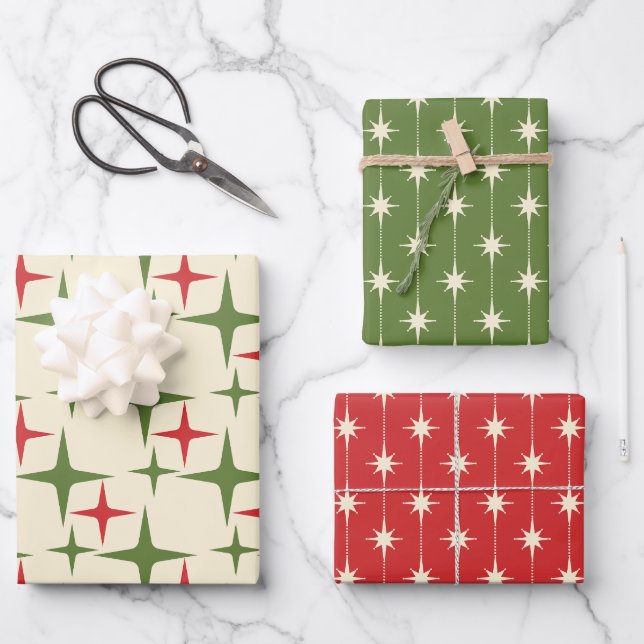 Hoja De Papel De Regalo Midcentury Modern Retro Christmas Patterns (Anverso)