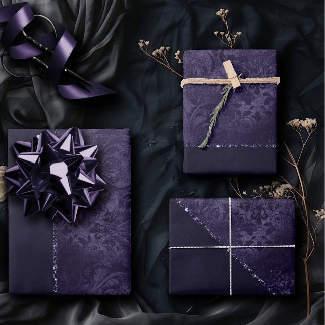 Hoja De Papel De Regalo Midnight Indigo Romance | Damasco satinado (Subido por el creador)