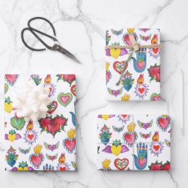 Hoja De Papel De Regalo Milagros Flamantes Corazones Acuarela San Valentín