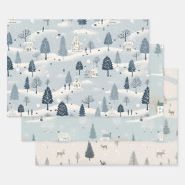 Hoja De Papel De Regalo Minimal Blue Snowy Village