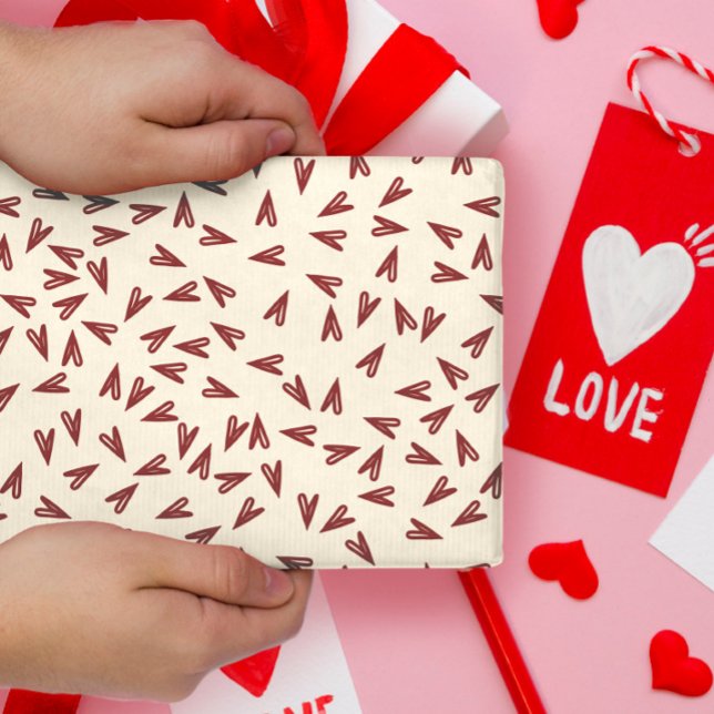 Hoja De Papel De Regalo Minimal Burgundy & Cream Hearts Valentine (Subido por el creador)