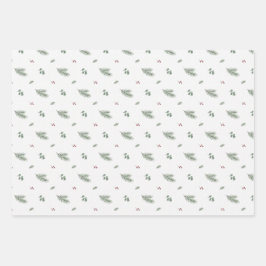 Hoja De Papel De Regalo Minimal Christmas Pattern, Pine, Berries