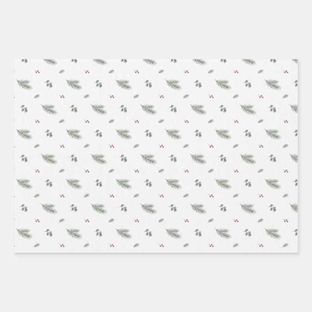 Hoja De Papel De Regalo Minimal Christmas Pattern, Pine, Berries (Anverso)