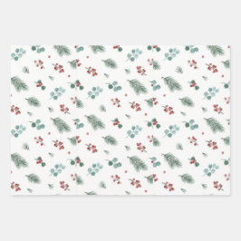 Hoja De Papel De Regalo Minimal Christmas Pattern, Pine & Berries 