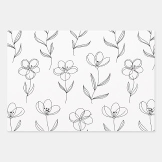 Hoja De Papel De Regalo Minimal Line Art Floral