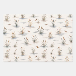 Hoja De Papel De Regalo Minimal Marsh Grass Water Ripple Feather Pattern