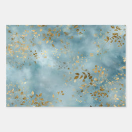 Hoja De Papel De Regalo Minimalist Botanical Gold Leaves Pattern Teal