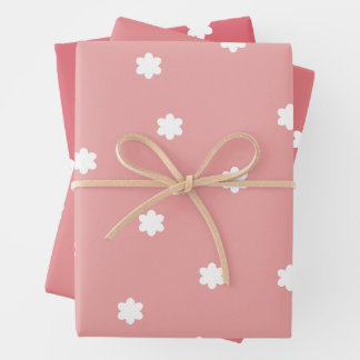 Hoja De Papel De Regalo Minimalist White Flowers on Three Red Tones