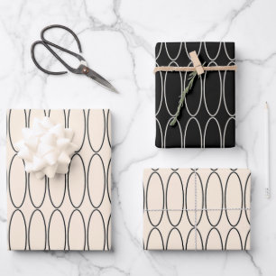 Hoja De Papel De Regalo Mínimo Elegante Retro Contemporáneo Negro y Crema