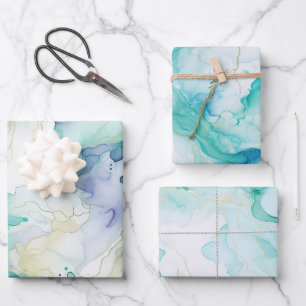 Hoja De Papel De Regalo Mint Aqua Blue Ink Marble