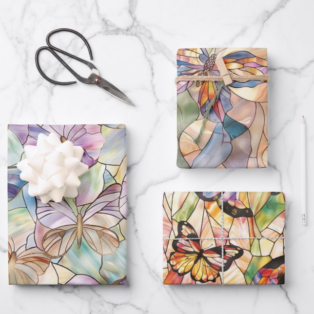 Hoja De Papel De Regalo Mint Aqua Blue Purple Butterflies (Anverso)