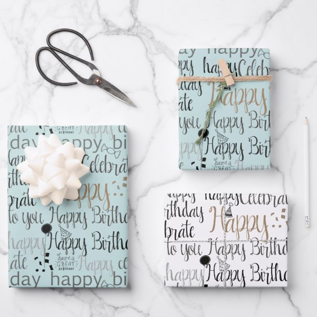 Hoja De Papel De Regalo Mint Fun Happy Balloons Birthday (Anverso)