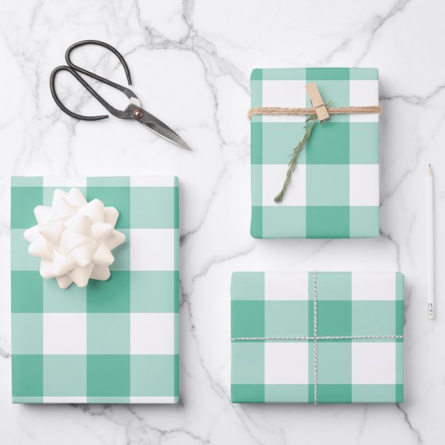 Hoja De Papel De Regalo Mint Green Gingham Check Plaid (Anverso)