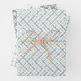 Hoja De Papel De Regalo Mint Green & Grey Gingham Wrapping Paper Sheets