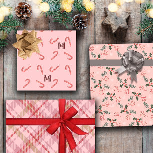 Hoja De Papel De Regalo Mistletoe Candy Canes Placa Personalizado Monogram