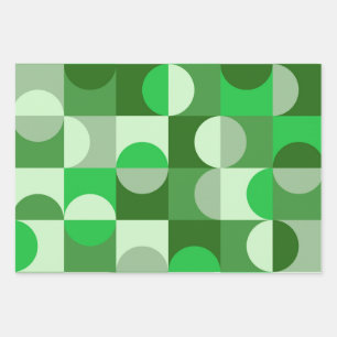 Hoja De Papel De Regalo Mitad de siglo Moderno Medio Círculos Gris Verde