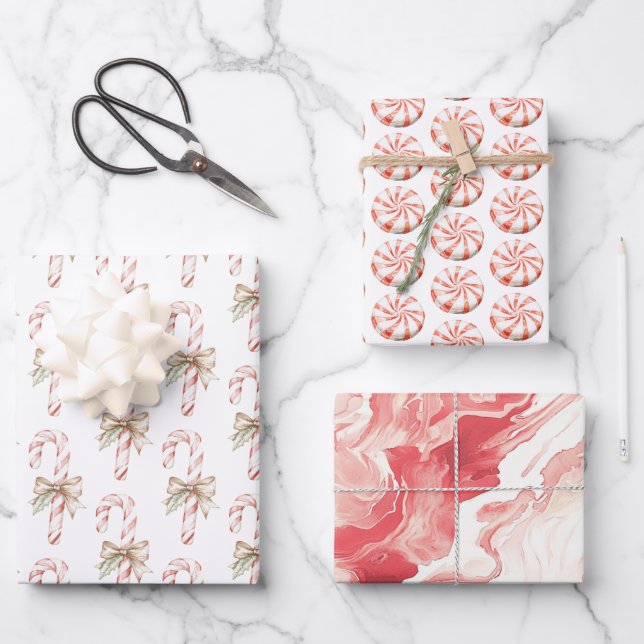 Hoja De Papel De Regalo Mocha Bow Pink Candy Cane Christmas (Anverso)