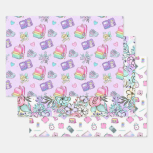 Hoja De Papel De Regalo Mochilas De Flores De Regreso A La Escuela De Colo