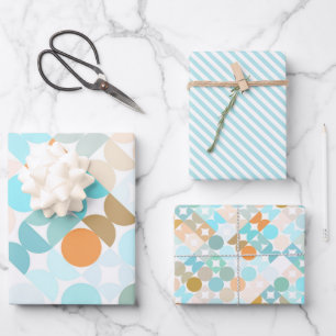 Hoja De Papel De Regalo Moda Aqua Blue Coral Naranja Círculos Patrón de ar