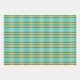 Hoja De Papel De Regalo Moda Aqua Blue y Gold Striping