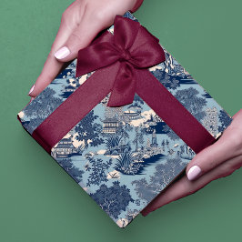 Hoja De Papel De Regalo Moda Cabaña chinoiserie de sauce blanco azul