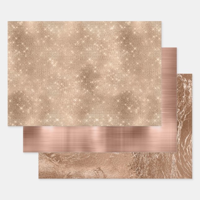 Hoja De Papel De Regalo Moda Champagne Gold Sparkle Glitz (Set)