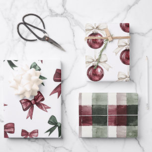 Hoja De Papel De Regalo Moda Cream Brown Stripes Navidades Ornamentos Rojo