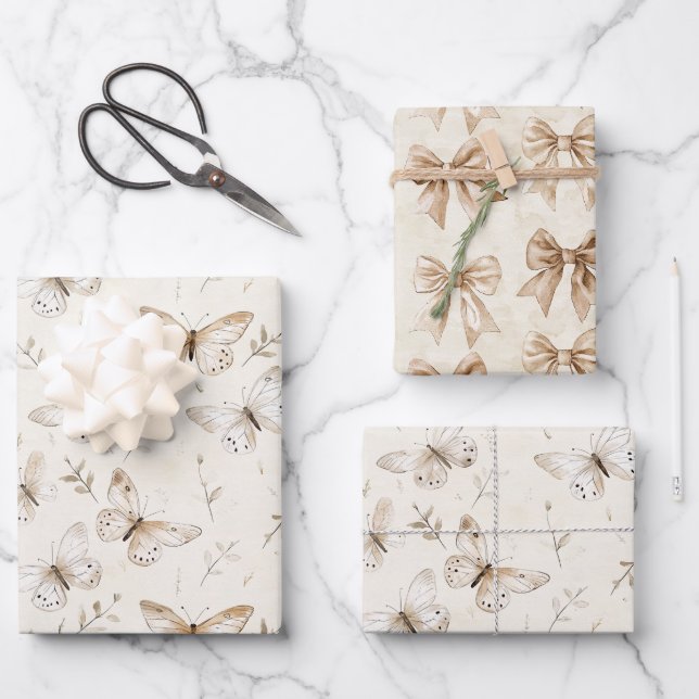 Hoja De Papel De Regalo Moda Cream Butterflies Cumpleaños (Anverso)