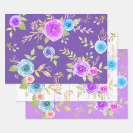 Hoja De Papel De Regalo Moda de campo color azul morado floral  elegante