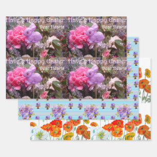 Hoja De Papel De Regalo Moda de la flor de la amapola del conejo de Pascua