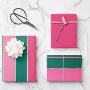 Hoja De Papel De Regalo Moda Estanques rosados y verdes y dorados