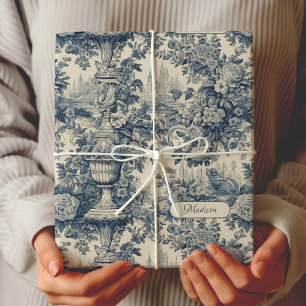 Hoja De Papel De Regalo Moda floral vintage Blue toile de jouy monograma