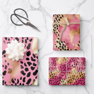 Hoja De Papel De Regalo Moda Glam Gold Pink Black Leopard