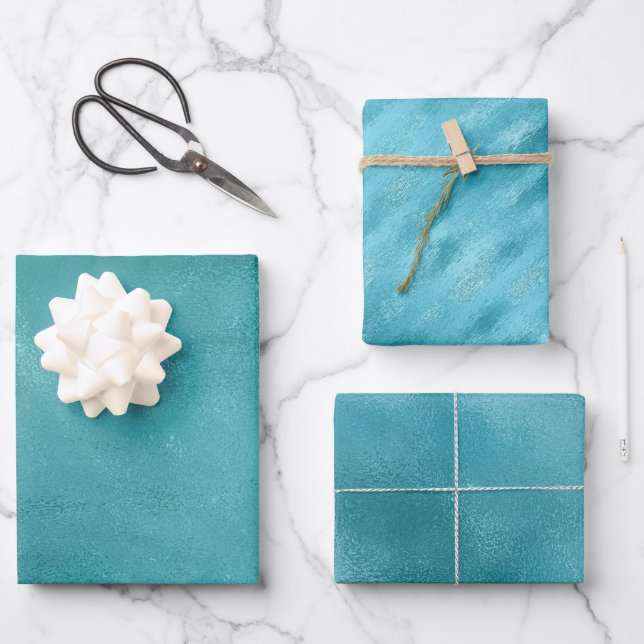 Hoja De Papel De Regalo Moda Glam Turquoise Aqua Blue (Anverso)