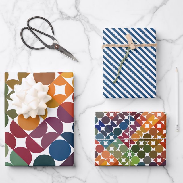 Hoja De Papel De Regalo Moda Magenta Verde Naranja Púrpura Patrón de arte  (Anverso)