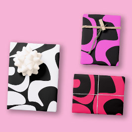 Hoja De Papel De Regalo Moda moderna Brillante Neon Hot Pink Black White