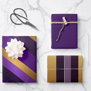 Hoja De Papel De Regalo Moda morado, lino y rayado de oro