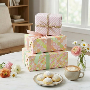 Hoja De Papel De Regalo Moda Naranja de coral Rubor Círculos rosados Patró