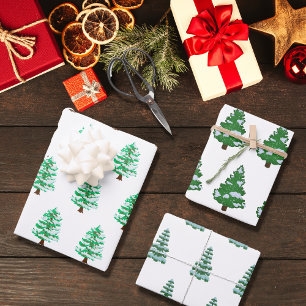 Hoja De Papel De Regalo Moda Navidades de acuarela moderna Árbol de pino v