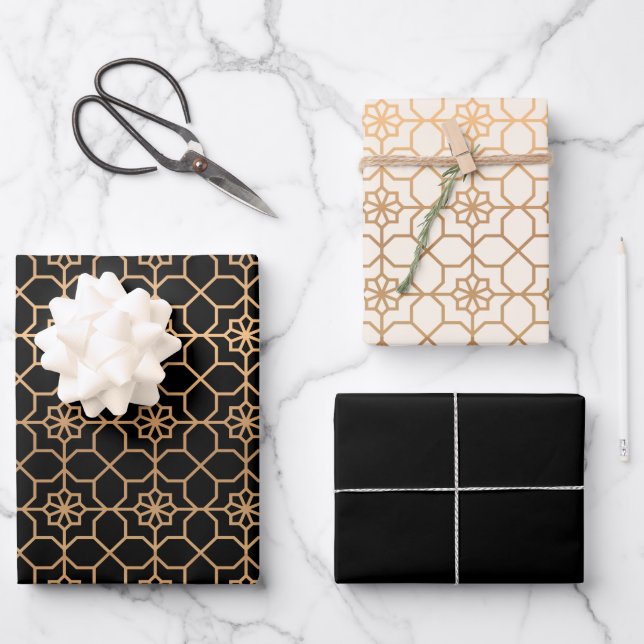 Hoja De Papel De Regalo Moda Oro Geométrico Árabe Islámico (Anverso)