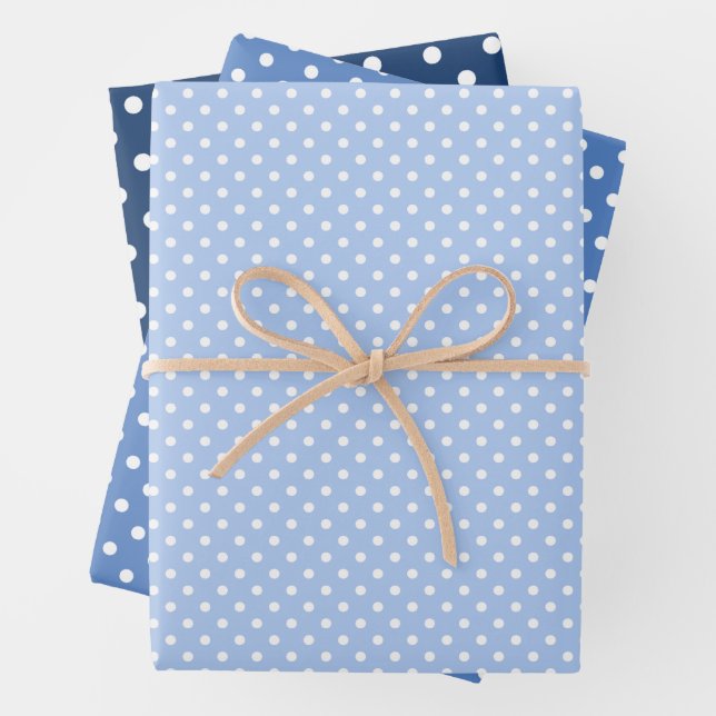 Hoja De Papel De Regalo Moda Patrón de puntos de polka blanco azul oscuro  (In situ)