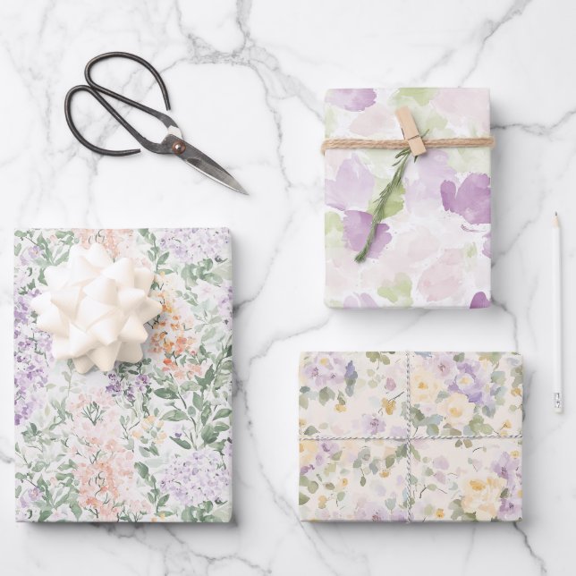 Hoja De Papel De Regalo Moda Peach Lilac Lavender Boda Floral (Anverso)