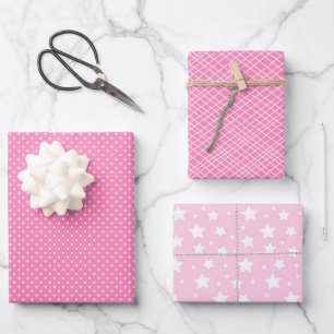 Hoja De Papel De Regalo Moda Pink Polka Dots White Stried