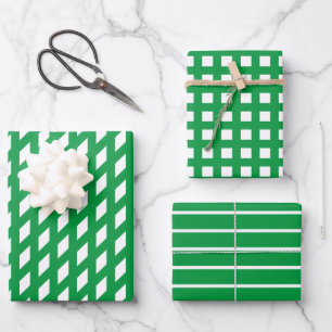 Hoja De Papel De Regalo Moda rayas blancas verdes trama de rejilla moderna