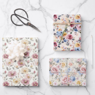 Hoja De Papel De Regalo Moda rosa azul amarillo amarillo morado floral vin