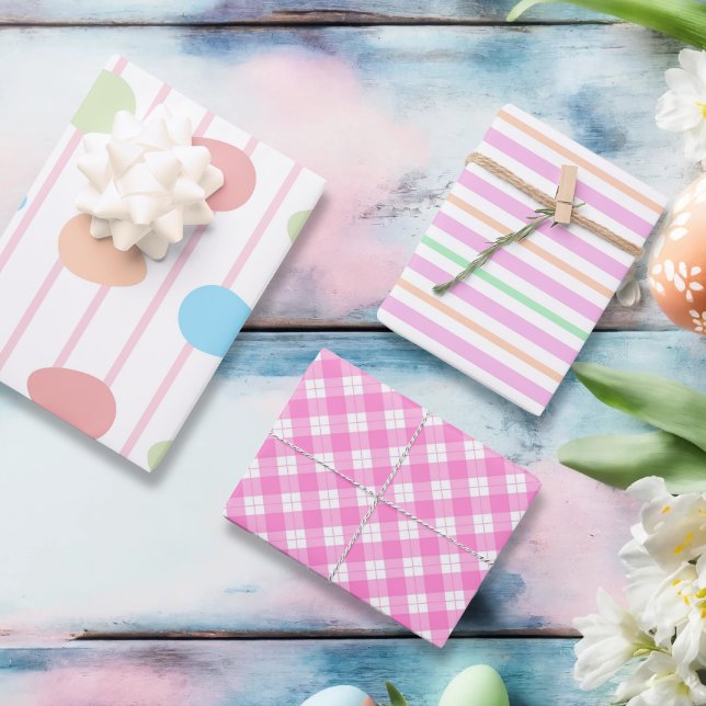 Hoja De Papel De Regalo Moda rosa moderna Pascua de 3 (Modern Pink Easter Fashion Pastel Wrapping Paper Sheets)